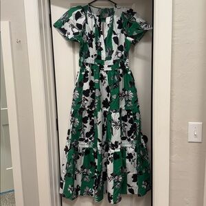 Anthro Floral Green and Black Maxi Dress